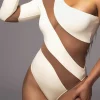 Mesh Sheer Patchwork One Shoulder Long Sleeve Bodysuit>MICAS Best