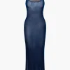 Mesh Square Neck Sleeveless Maxi Dress>MICAS Best