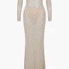 Mesh Zipper Rhinestone Maxi Dress With Gloves>MICAS Sale