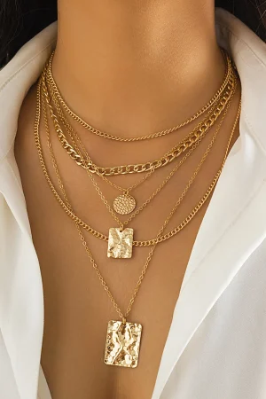 Metal Chain Geometric Pendant Necklace>MICAS Fashion