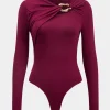 Metallic Asymmetrical Ruched Long Sleeve Bodysuit>MICAS Outlet
