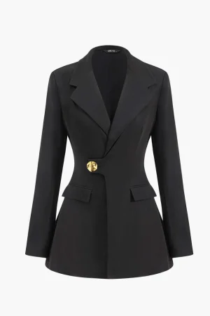 Metallic Button Asymmetrical Blazer>MICAS New