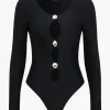 Metallic Button Cut Out One-Piece Swimsuit>MICAS Sale