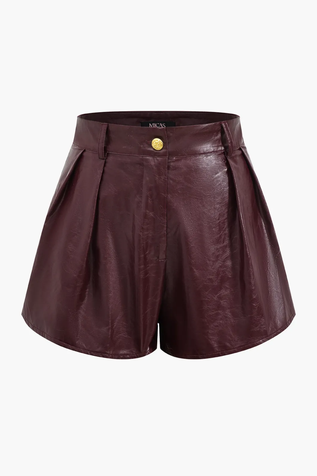 Metallic Button Faux Leather Shorts Set>MICAS Clearance