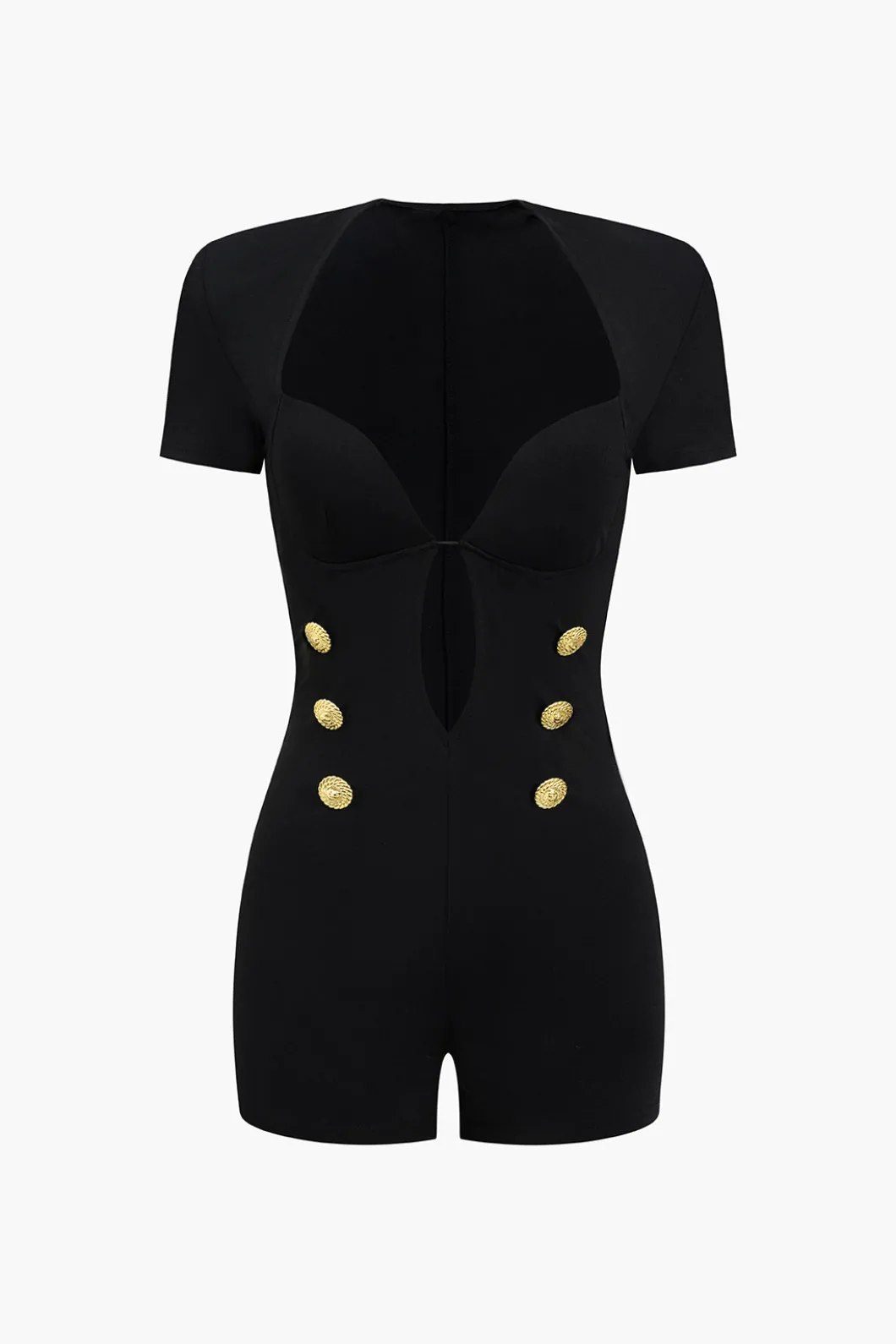 Metallic Button V-Neck Short Sleeve Romper>MICAS Sale