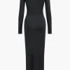 Metallic Detail Tie-Up Long Sleeve Maxi Dress>MICAS New