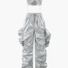 Metallic Drawstring Tube Top And Gathered Wide Leg Pants>MICAS Online