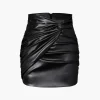 Metallic Faux Leather Knotted Mini Skirt>MICAS Fashion