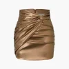 Metallic Faux Leather Knotted Mini Skirt>MICAS Fashion