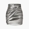 Metallic Faux Leather Knotted Mini Skirt>MICAS Fashion