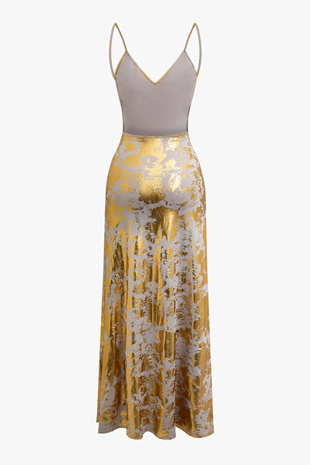 Metallic Print V-neck Backless Slip Maxi Dress>MICAS Discount