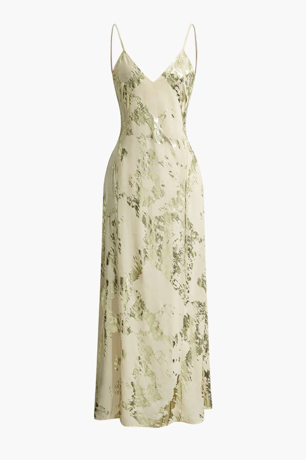Metallic Print V-neck Backless Slip Maxi Dress>MICAS Discount