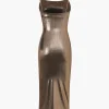 Metallic Ruched Slit Midi Dress>MICAS Sale