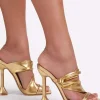 Metallic Ruched Square-toe High Heels Sandals>MICAS Hot