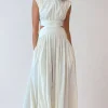 Mock Neck Cut Out Pleated Maxi Dress>MICAS New