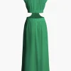 Mock Neck Cut Out Pleated Maxi Dress>MICAS New