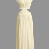 Mock Neck Cut Out Pleated Maxi Dress>MICAS New