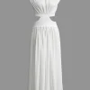 Mock Neck Cut Out Pleated Maxi Dress>MICAS New
