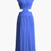 Mock Neck Cut Out Pleated Maxi Dress>MICAS New