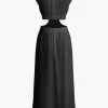Mock Neck Cut Out Pleated Maxi Dress>MICAS New