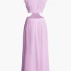 Mock Neck Cut Out Pleated Maxi Dress>MICAS New