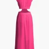 Mock Neck Cut Out Pleated Maxi Dress>MICAS New