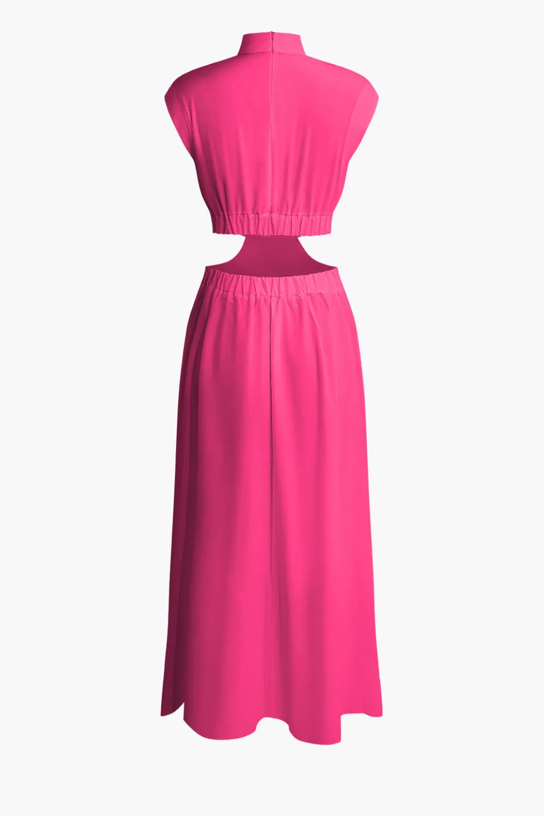 Mock Neck Cut Out Pleated Maxi Dress>MICAS New