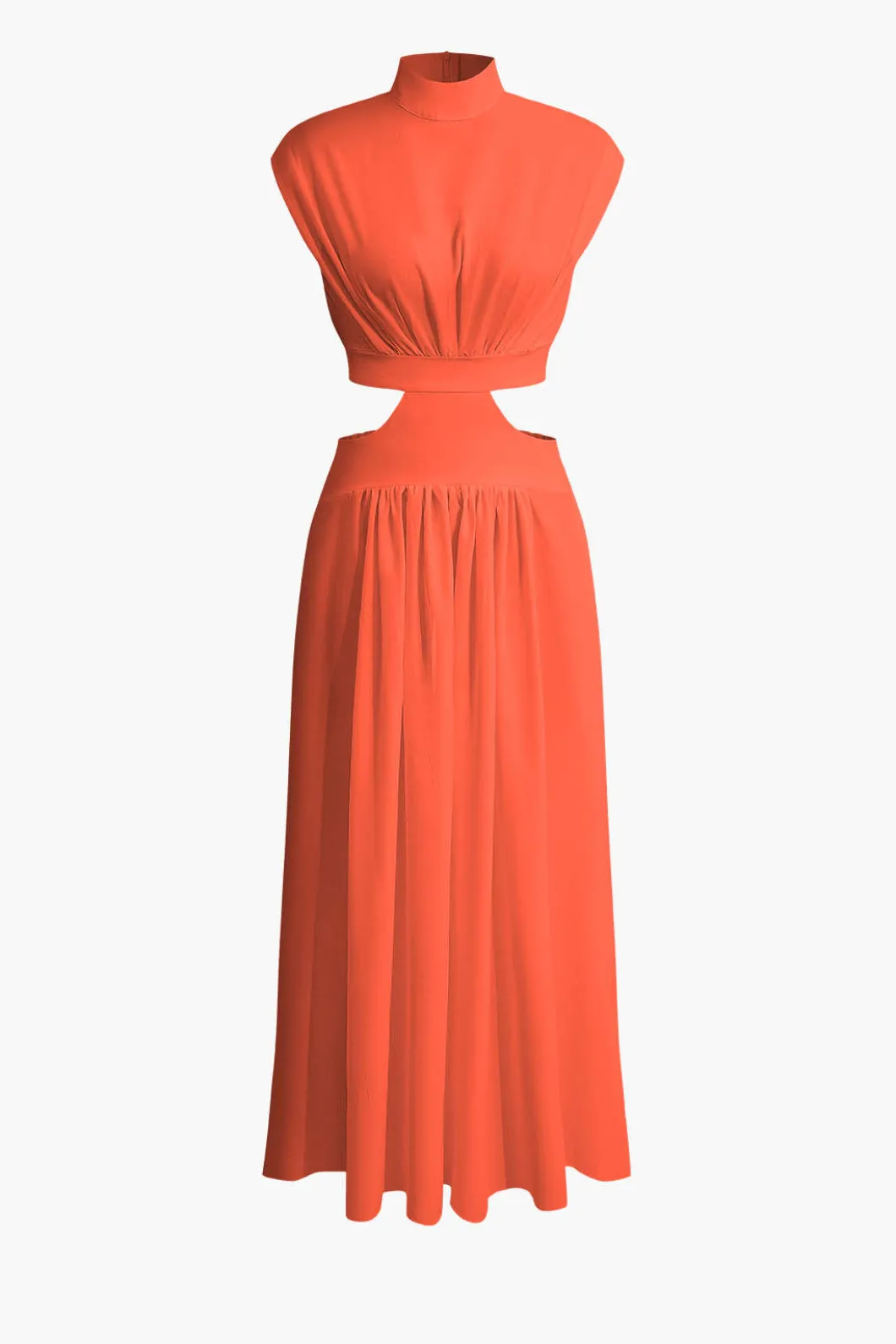 Mock Neck Cut Out Pleated Maxi Dress>MICAS New