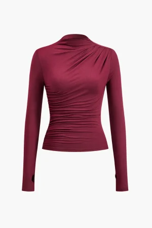 Mock neck Ruched Long Sleeve Top>MICAS New