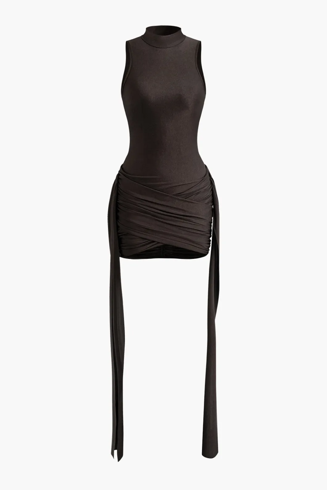 Mock Neck Ruched Mini Dress>MICAS Clearance