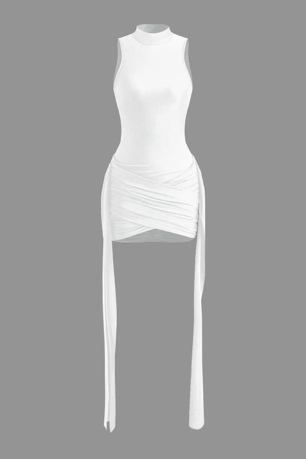 Mock Neck Ruched Mini Dress>MICAS Clearance