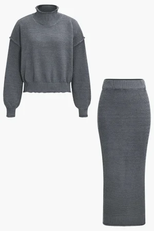 Mock Neck Top And Skirt Set>MICAS Fashion