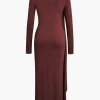 Mock Neck Wrap Ruched Long Sleeve Slit Maxi Dress>MICAS Hot