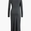 Mock Neck Wrap Ruched Long Sleeve Slit Maxi Dress>MICAS Hot