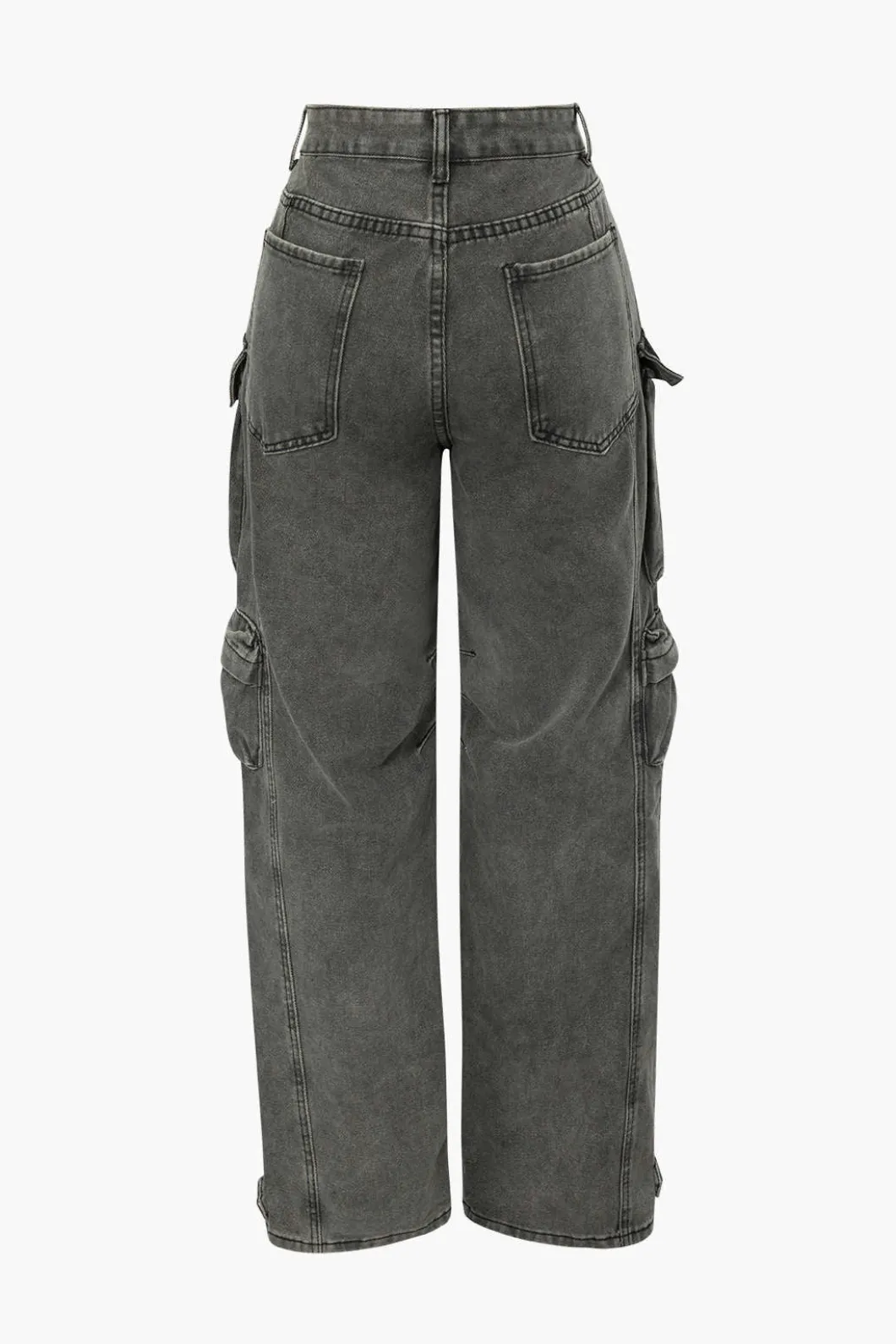 Multi Pocket Rolled Hem Wide Leg Cargo Jeans>MICAS New