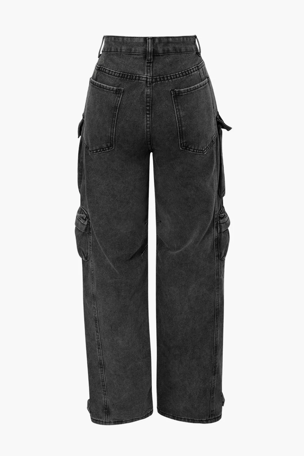 Multi Pocket Rolled Hem Wide Leg Cargo Jeans>MICAS New