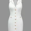 Multi-Button Collared Pocket Mini Dress>MICAS Outlet