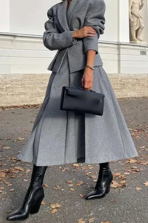 Notched Lapel Blazer And Midi Skirt Set>MICAS Best