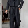 Notched Lapel Blazer And High Waist Trousers Set>MICAS New