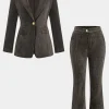 Notched Lapel Fake Button Pocket Blazer And Flared Leg Trousers Set>MICAS Outlet