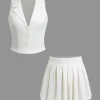 Notched Lapel Vest And Pleated Mini Skirt Set>MICAS Clearance