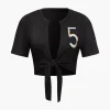 Number 5 Embroidered Knot Hem T-shirt>MICAS Hot