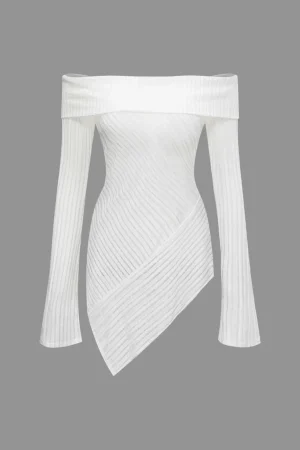 Off Shoulder Asymmetric Long Sleeve Top>MICAS Fashion