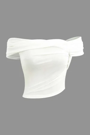 Off Shoulder Asymmetric Short Sleeve Blouse>MICAS New