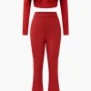 Off Shoulder Cropped Top And Flared Leg Pants Set>MICAS Sale