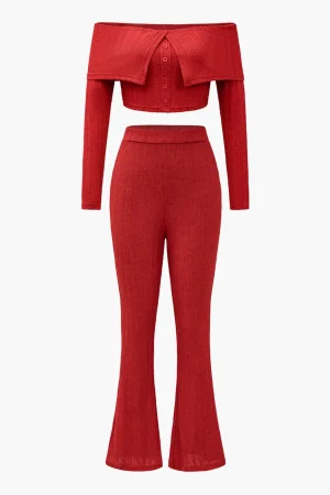 Off Shoulder Cropped Top And Flared Leg Pants Set>MICAS Sale