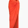 Off Shoulder Cut Out Long Sleeve Top And Twist Slit Maxi Skirt Set>MICAS Sale