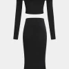 Off Shoulder Long Sleeve Top And Skirt Set>MICAS Hot