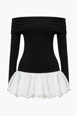 Off Shoulder Patchwork Mini Dress>MICAS Discount