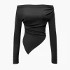 Off Shoulder Ruched Asymmetric Top And Straight Leg Pants Set>MICAS Online